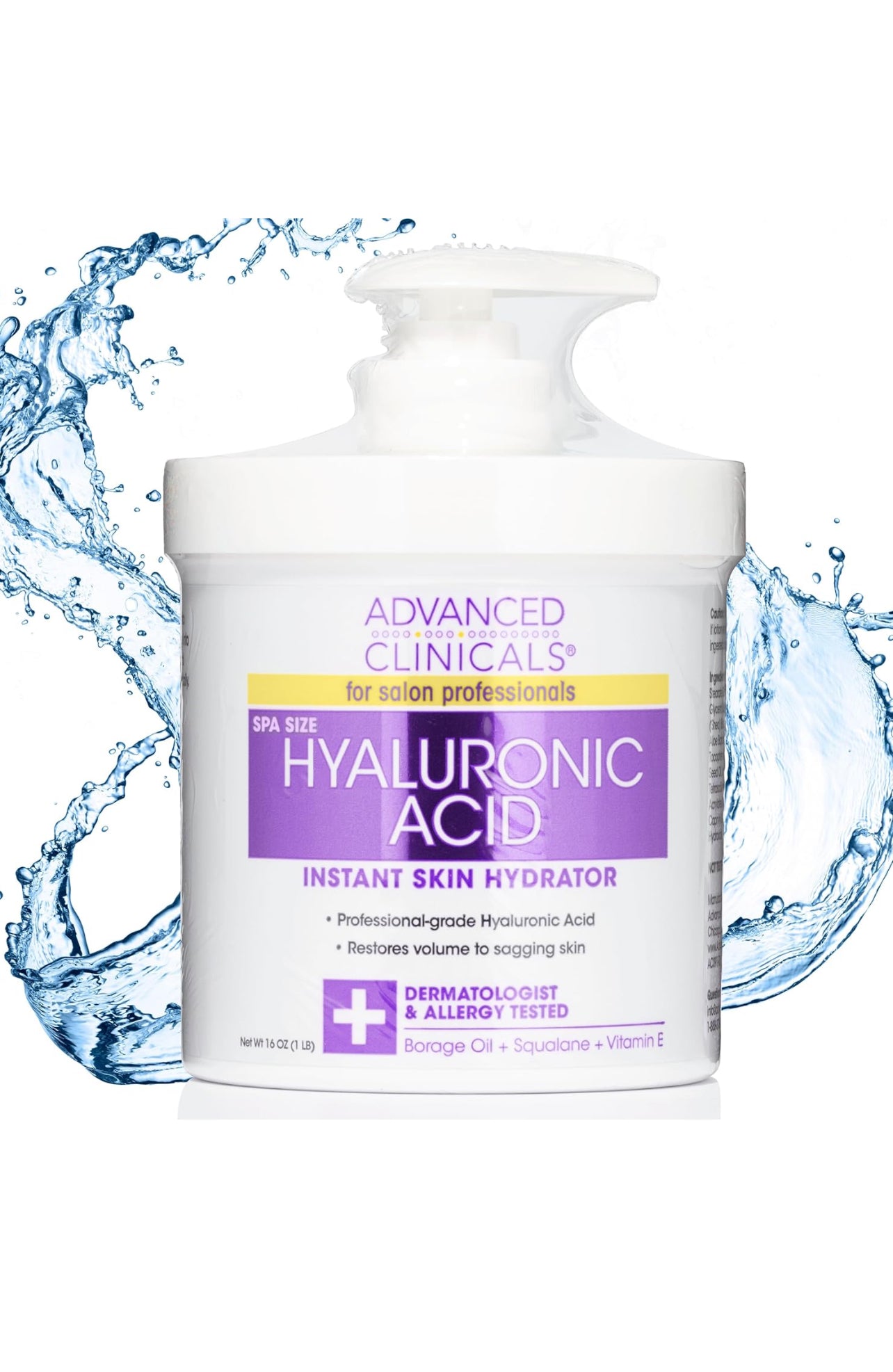 Advanced Clinicals Hyaluronic Acid Body Lotion & Face Moisturizer W/Vitamin E | Hydrating Firming Lotion Minimizes Look Of Wrinkles, Stretch Marks, & Crepey & Dry Skin | Skin Care Products, 16 Oz